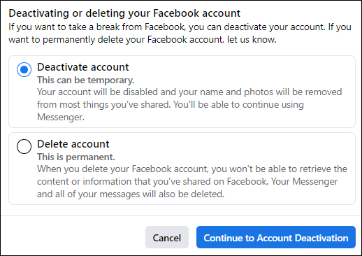How to deactivate a Facebook account on PC
